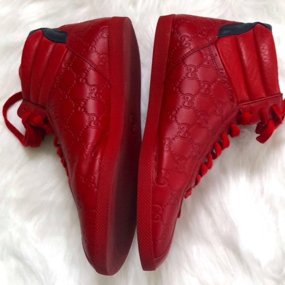 Gucci Men's Red High Top Sneakers Size 8.5 - Picture 3 of 14